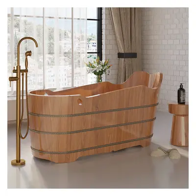 1510mm Japanese Oak Wood Soaking Bath Freestanding Modern Natural Bathtub