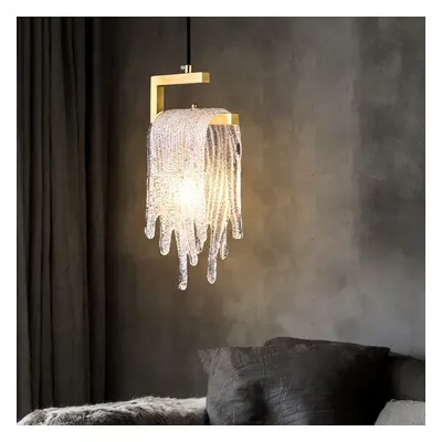 Modern Handmade Glass Waterfall Pendant Light 1-Light in Gold with Adjustable Cable