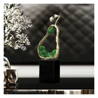 285mm Green Metal & Resin Abstract Geometric Pear Fruit Sculpture Ornament Desk Decor