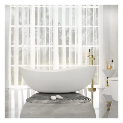 70" Contemporary Oval Freestanding Stone Resin Soaking Bathtub in Matte White