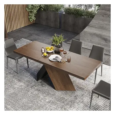 61"-79" Extendable Walnut Dining Table Modern Farmhouse Rectangle 6-8 Seater Pedestal