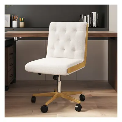 Modern White Swivel Office Chair Adjustable Height Ergonomic Linen Armless Desk Chair