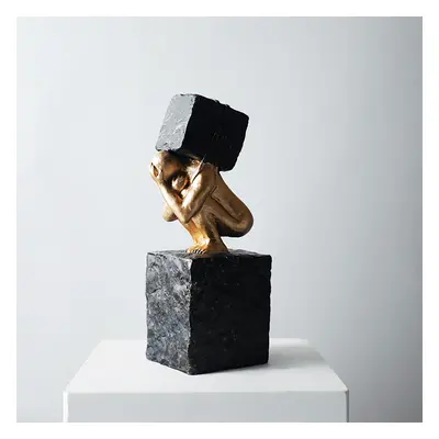 Black & Gold Resin Thinker with Heavy Stone Sculpture Figure Person Statue Ornament Art