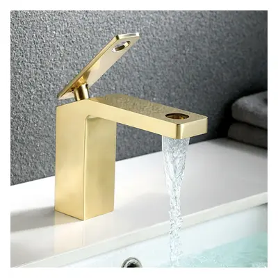 Bex Contemporary Deck Mounted Monobloc Bathroom Basin Tap Flat Handle Solid Brass