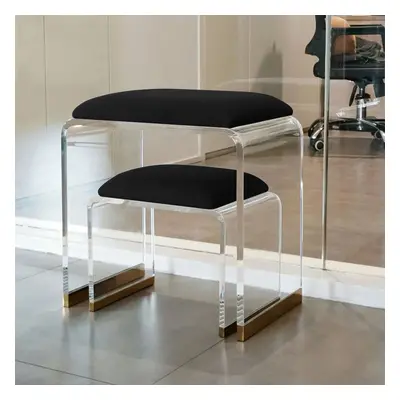 Black Acrylic Ottoman Vanity Stool Clear and Gold-Small