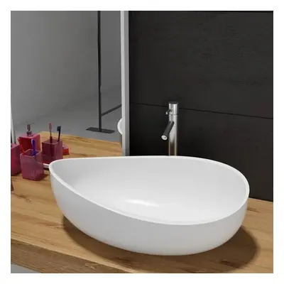 Bathroom Stone Resin Oval Counter Top Basin Glossy White with Pop Up Waste