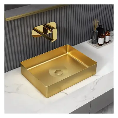 Contemporary Gold Rectangular Stainless Steel Countertop Basin Luxury Wash Basin