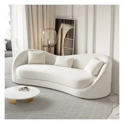 Luxury 2130mm Off White Velvet Upholstered Sofa 3-Seater Sofa Solid Wood Frame