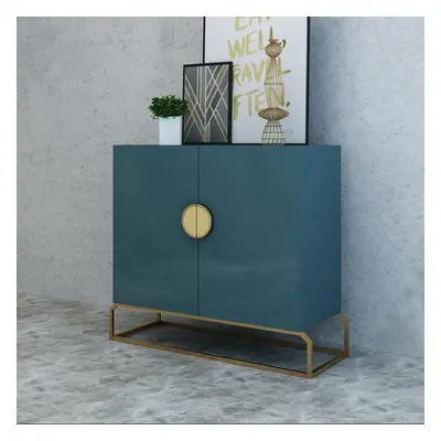 2-Door Peacock Blue Console Table Storage Cabinet Hallway Gold Accent