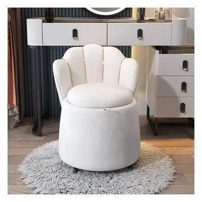 Modern White Swivel Velvet Vanity Stool Petal Back Makeup Accent Chair