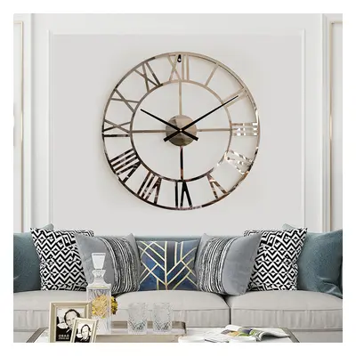 580mm Large Round Silver Roman Numeral Silent Wall Clock Modern Acrylic Decor Art