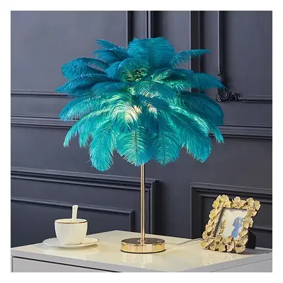 Loftus Art Deco Gold Portable Table Lamp with Green Feather Dimmable