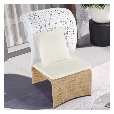 Hofer Rattan Outdoor Wingback Chair with White Cushion Pillow with Arched Bottom