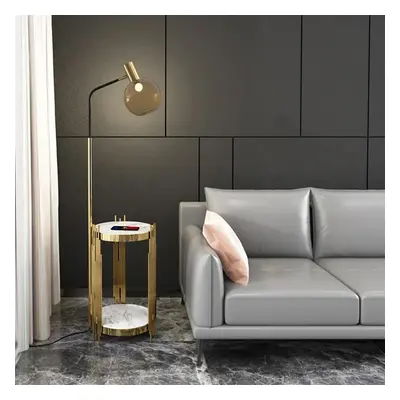 Modern Floor Lamp End Table with Glass Shade, Wireless Charger & USB Port