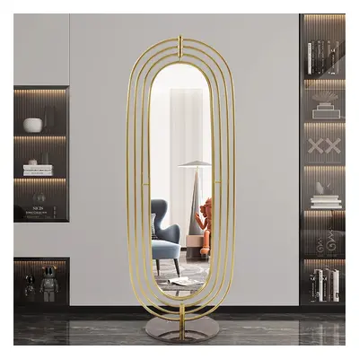 1700mm Oversized Oval Full Length Standing Floor Mirror Decor in Gold with Marble Base