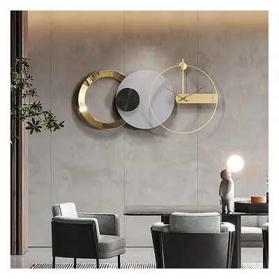 840mm x 450mm Large Round Grey & Gold Wall Clock with Wood Pointer Modern Home Decor Art