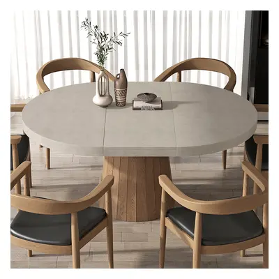 Japandi 1000mm-1400mm Extendable Dining Table for 6 Grey Oval&Round Pedestal