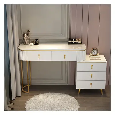 Pursorr Modern White Oval Extendable Makeup Vanity with 5-Drawer Side Cabinet Included