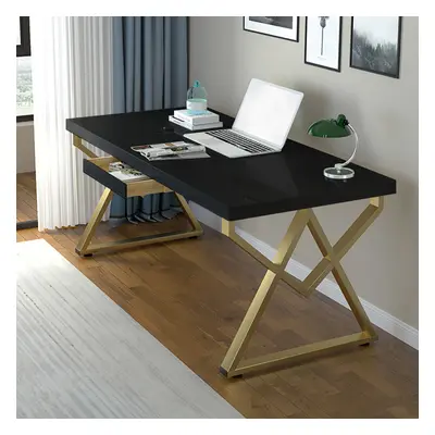 1200mm Modern Rectangular Black Writing Desk with Gold Metal Base Wooden Home Office Desk with D