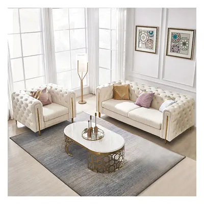 Taree Set of 2 2200mm Modern White Leath-aire Upholstered Sofa & Chair Living Room