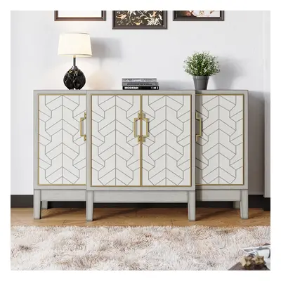 1500mm Antique Grey Sideboard Buffet with Doors Farmhouse Carved Credenza