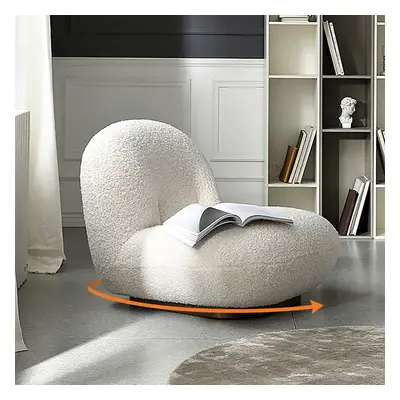 Off-White Boucle Floor Swivel Sofa Lounge Chair Soft Cushion Single Sleeper