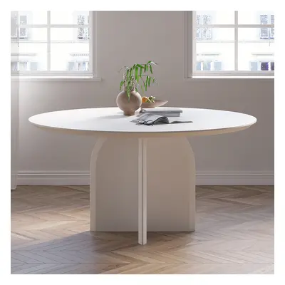 59.1" Round Dining Table Solid Wood for 8 Modern White Dining Room Table