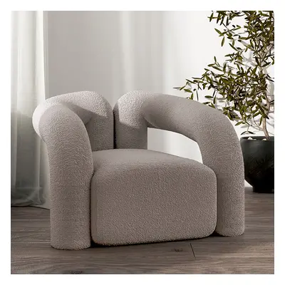 Japandi Grey Boucle Accent Chair Shaggy Armchair for Living Room