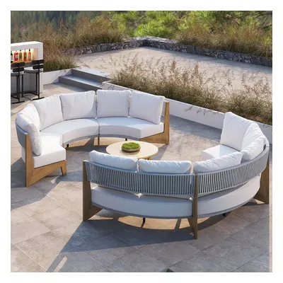 8 Pieces Farmhouse Curved Modular Outdoor Patio Sectional Sofa Set with Coffee Table