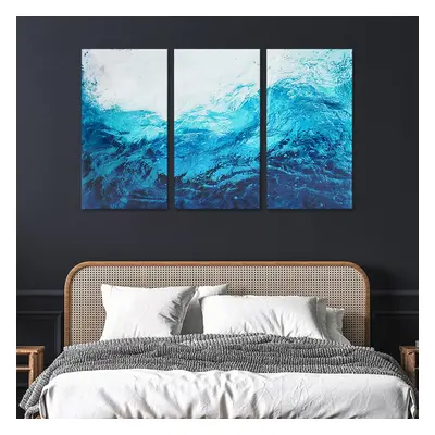 3 Pieces Coastal Tempered Glass Wall Art Large Rectangle Ocean Sea Wave Hanging Decor