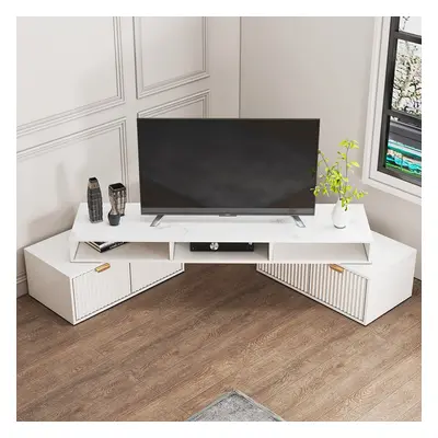 1440mm TV Stand White Corner Media Console Fluted with 2 Drawers & 5 Shelves