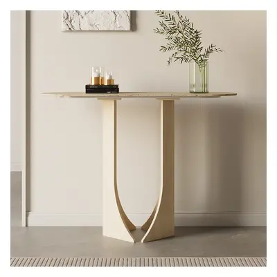 1000mm Oval Travertine Stone Console Table Modern Entryway Table with Abstract Base