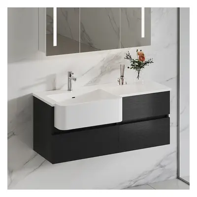 39" Floating Bathroom Vanity with Single Farmhouse Sink Black & White