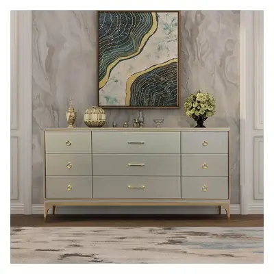 1600mm Contemporary 9-Drawer Champagne Bedroom Dresser for Storage in Gold