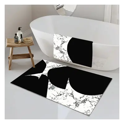 2 Pieces Black&White Geometric Bath Mat Set Marble Texture Non-slip Absorbent Rug Sets