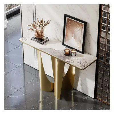 1200mm Art Deco White & Gold Console Table with Sintered Stone Top & Stainless Steel Base