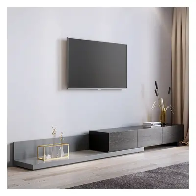 Crator Wood Modern Extendable TV Stand Black and Gray Media Console with 3-Drawer