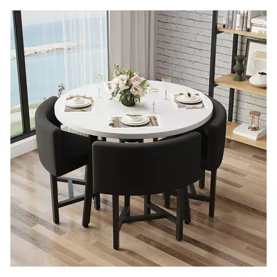 Round Small Dining Table Set Nesting with Black Upholstered Chairs for 4 Modern 40"