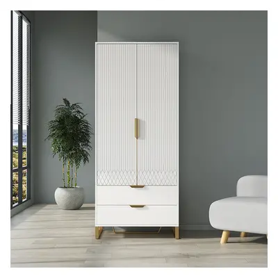 Aro Modern White Tall Wardrobe with Storage Bedroom Clothing Armoire