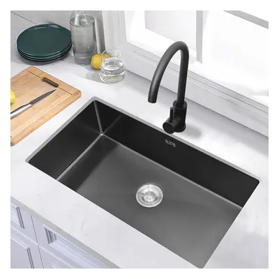 780mm Stainless Steel Kitchen Sink Rectangular Single Bowl in Black