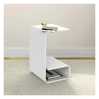 Modern White Acrylic End Table with Storage C-Shaped Side Table