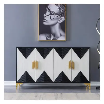 Wovuna Modern Sideboard Buffet 4 Doors & 6 Shelves Accent Cabinet Gold Finish in Large