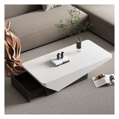 1200mm Block Coffee Table White Rectangular with Drawer Storage in Black