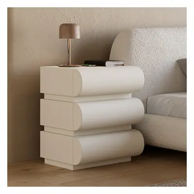 Modern White Leather Smart Nightstand with Wireless Charger 3 Drawers Bedside Table with USB & T