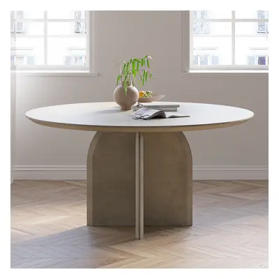 59.1" Round Dining Table Solid Wood for 8 Modern Gray Dining Room Table