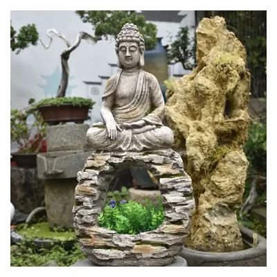 565mm Garden Buddha Statue Outdoor Grey Resin Sculpture Decor Art Flower Pot Planter