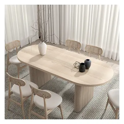 Japandi 63"-79" Oval Extendable Whitewash Dining Table Butterfly Leaf 4-6 Seater