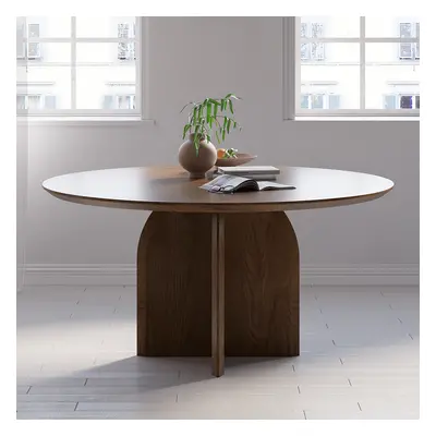 53.1" Round Dining Table Solid Wood for 6 Modern Walnut Dining Room Table