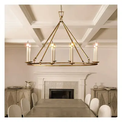 Rustic Wagon Wheel Chandelier 8-Light Candle Light in Antique Brass