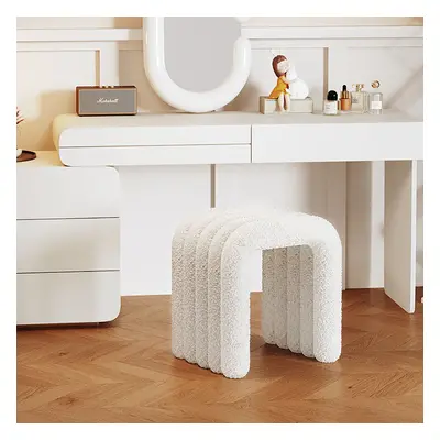 Modern White Teddy Velvet Vanity Stool Backless Makeup Accent Chair